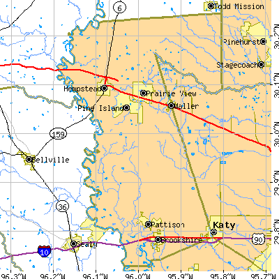 Waller County close-up map