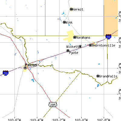 Ward County close-up map