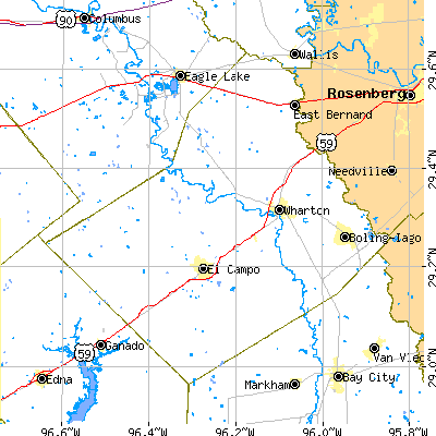 Wharton County close-up map