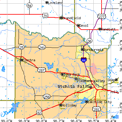Wichita County close-up map