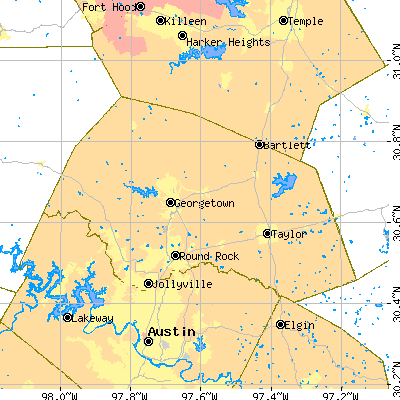 Williamson County close-up map