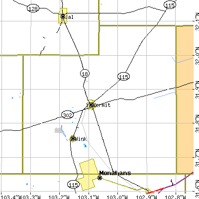 Winkler County close-up map