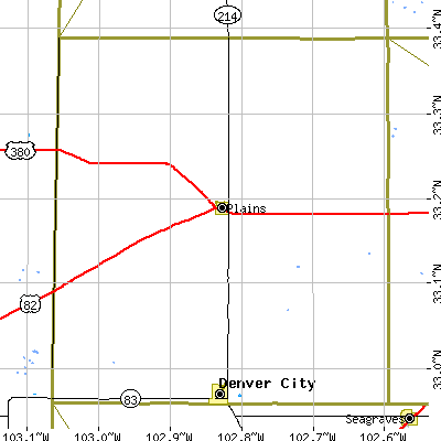 Yoakum County close-up map