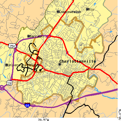 Charlottesville city close-up map