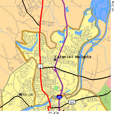 Colonial Heights city close-up map
