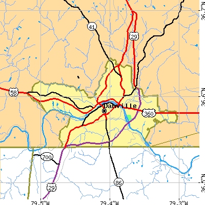 Danville city close-up map