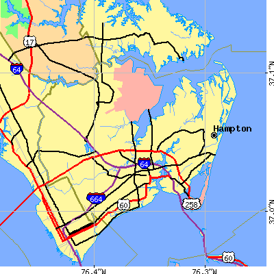 Hampton city close-up map