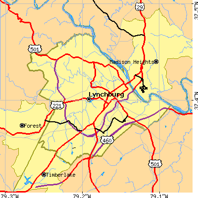 Lynchburg city close-up map