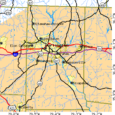 Alamance County close-up map