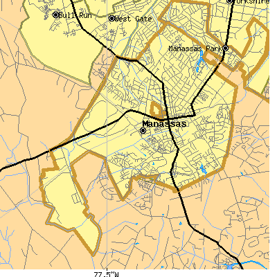 Manassas city close-up map