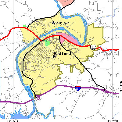 Radford city close-up map