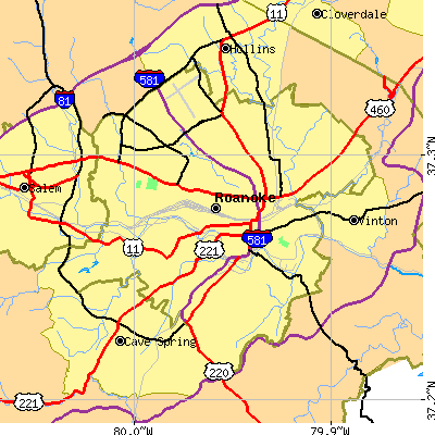 Roanoke city close-up map