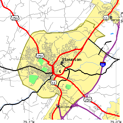 Staunton city close-up map
