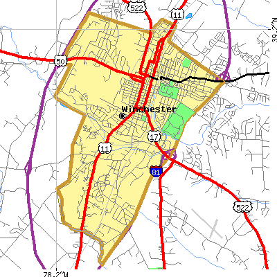 Winchester city close-up map