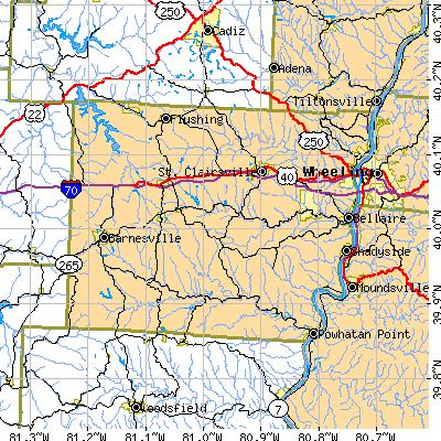 Belmont County close-up map