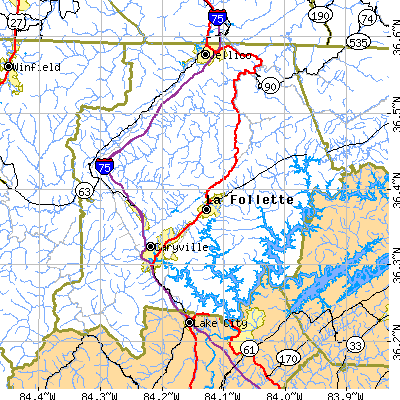 Campbell County close-up map