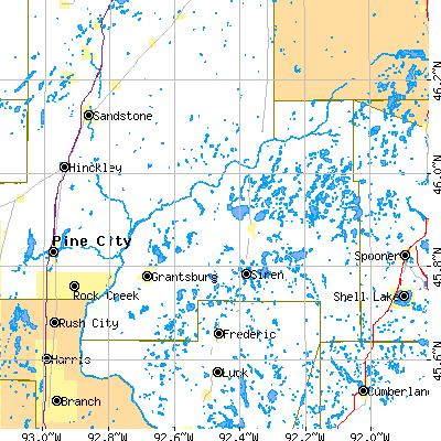 Burnett County close-up map
