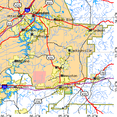 Calhoun County close-up map