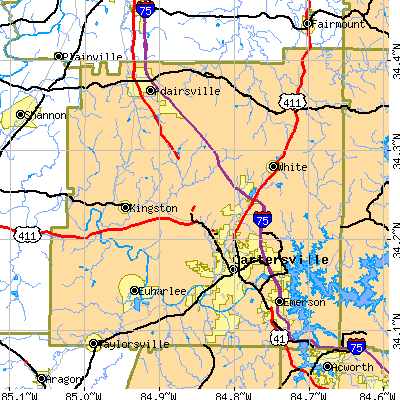 Bartow County close-up map