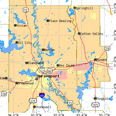 Bossier Parish close-up map