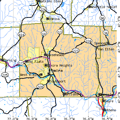 Chemung County close-up map