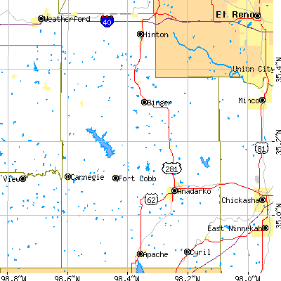 Caddo County close-up map