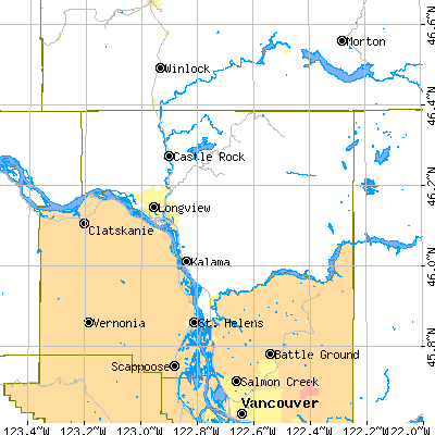 Cowlitz County close-up map