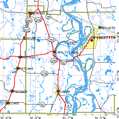 Chicot County close-up map