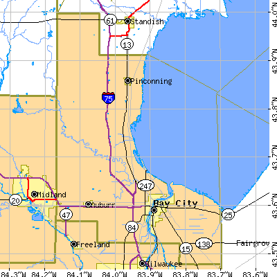 Bay County close-up map