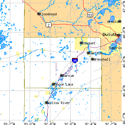 Carlton County close-up map