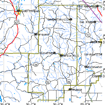 Bollinger County close-up map