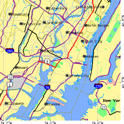 Hudson County close-up map