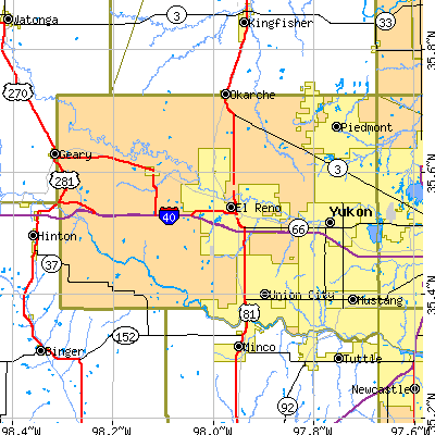Canadian County close-up map
