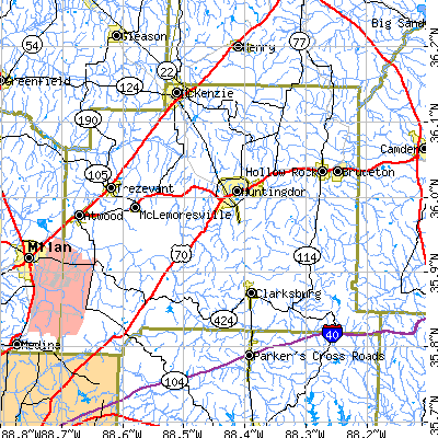 Carroll County close-up map