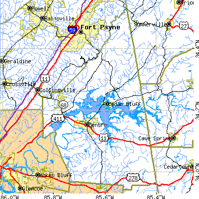 Cherokee County close-up map