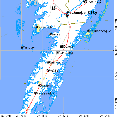 Accomack County close-up map