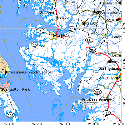 Dorchester County close-up map