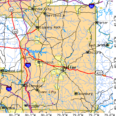Butler County close-up map