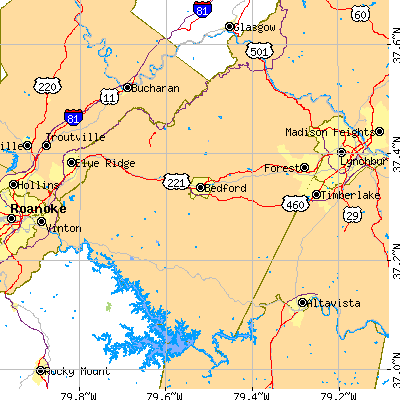Bedford County close-up map