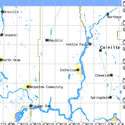Ferry County close-up map