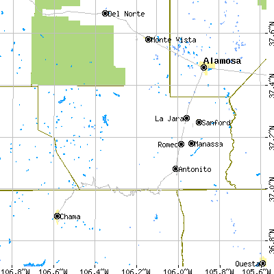 Conejos County close-up map