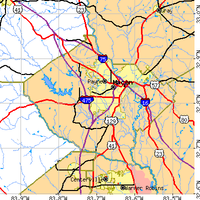 Bibb County close-up map