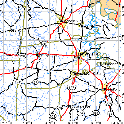 Boyle County close-up map