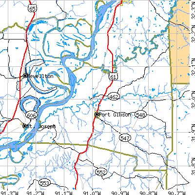Claiborne County close-up map