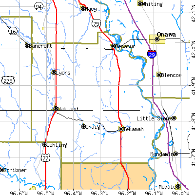 Burt County close-up map