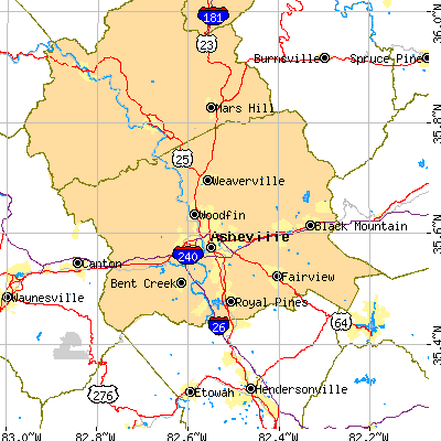 Buncombe County close-up map
