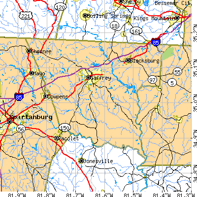 Cherokee County close-up map