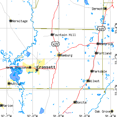 Ashley County close-up map