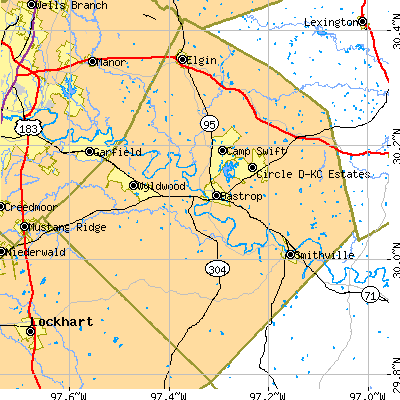 Bastrop County close-up map
