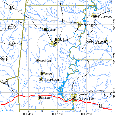 Choctaw County close-up map